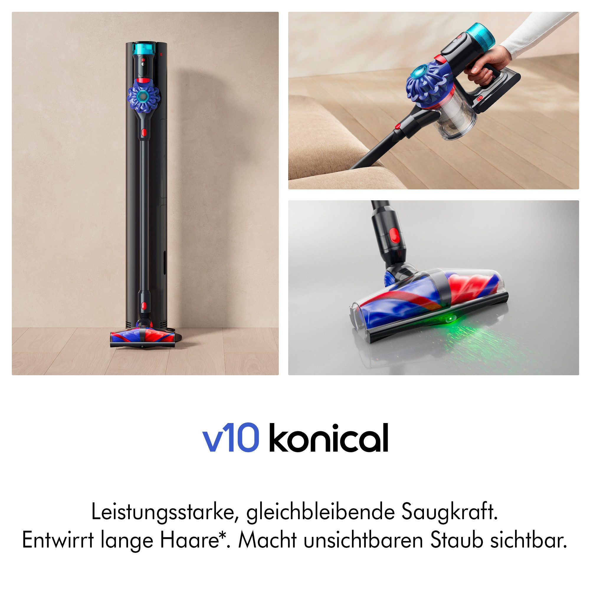DYSON Akku-Hand-und Stielstaubsauger Dyson V10 Konical™ Schwarz/Blau, 465 W, beutellos