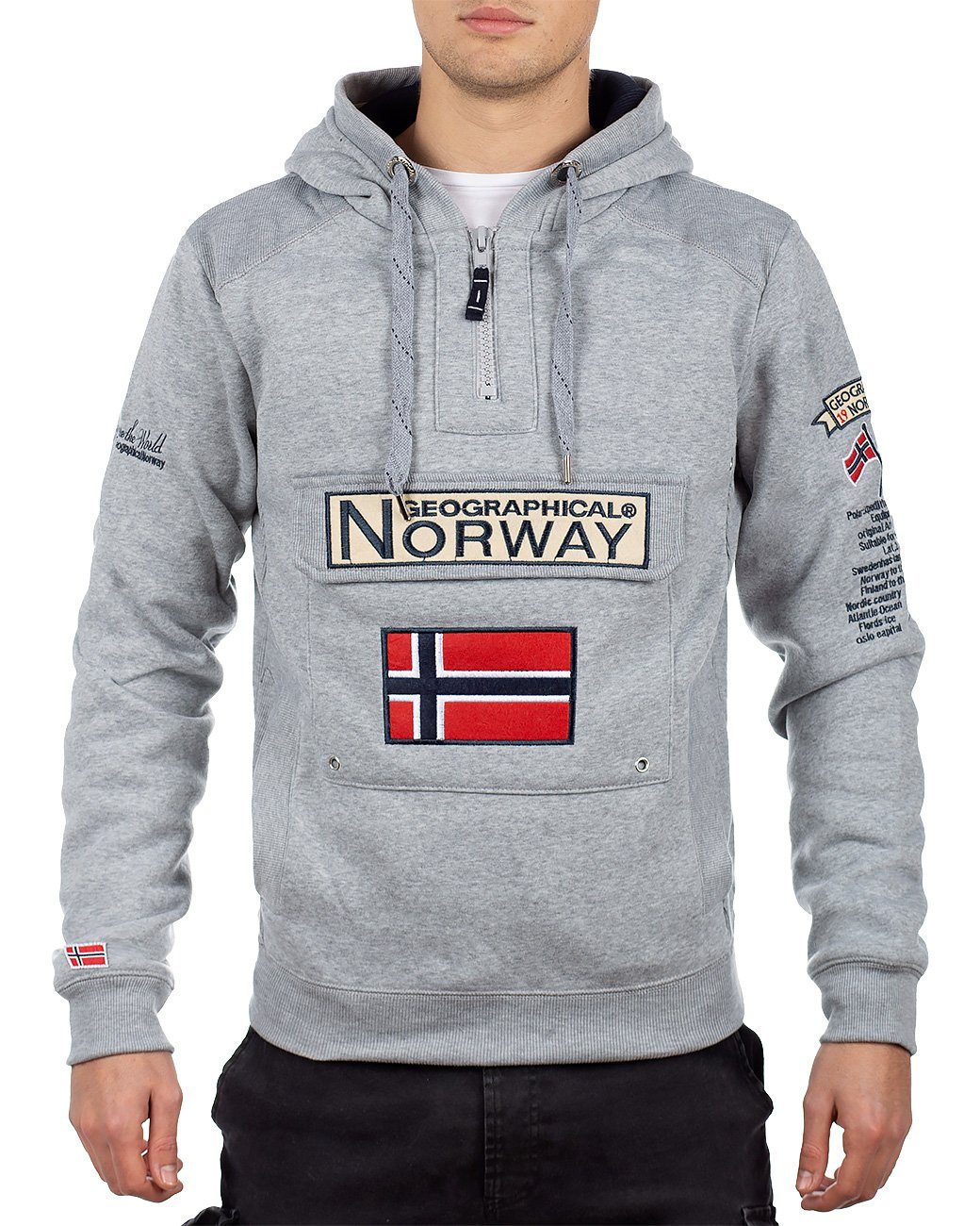 Geographical Norway Kapuzenpullover Herren Hoodie bagymclass (1-tlg) mit Bauchtasche hellgrau