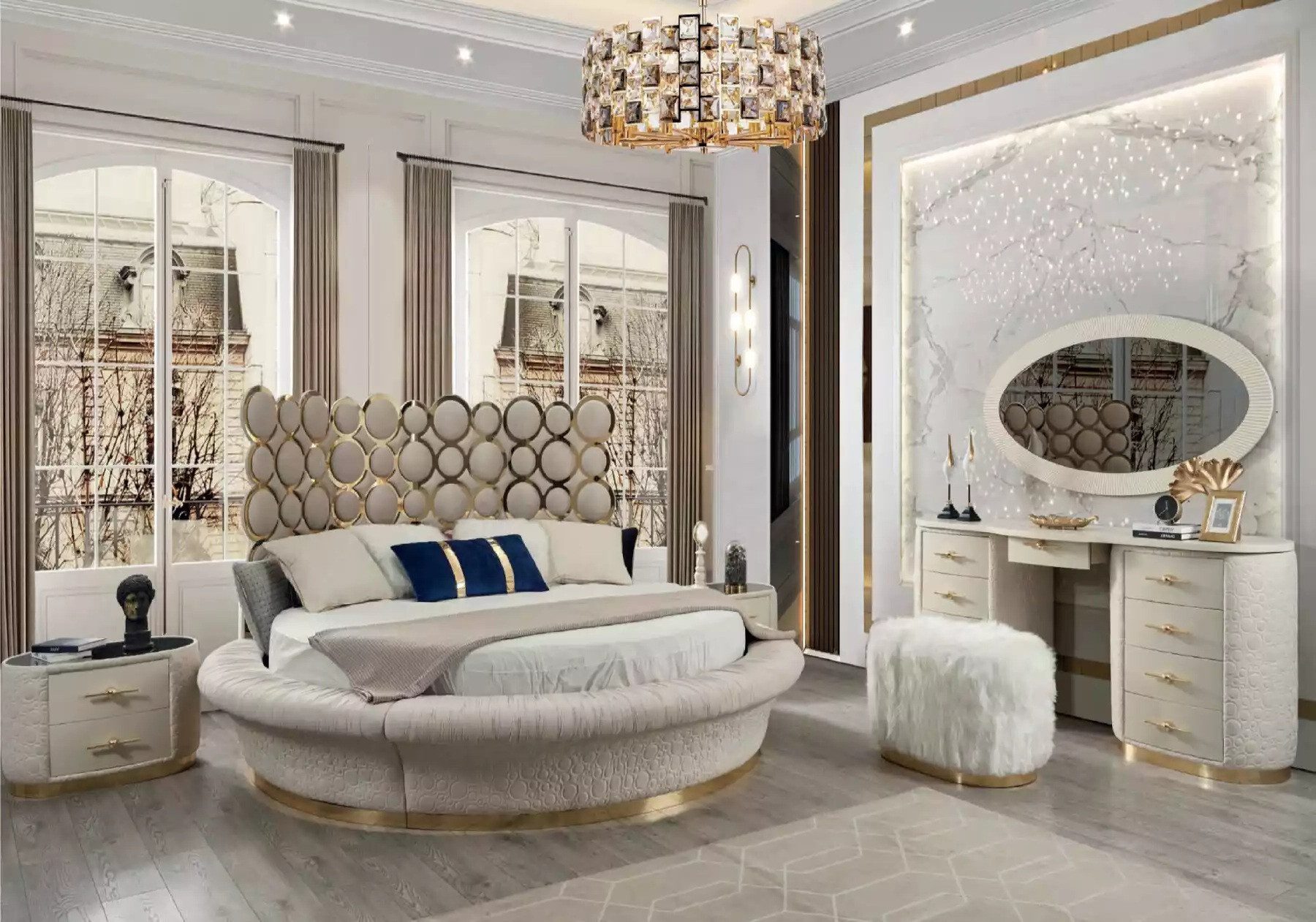 Xlmoebel Rundbett Rundes Lederbett mit modernem Design für luxuriöse Schlafzimmer (1-tlg., Bett + Matratze), Hergestellt in Europa
