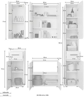 trendteam Badmöbel-Set »Skin«, (Set, 5-St), Spiegelschrank mit LED-Beleuchtung, in Hochglanz- oder Holzoptik