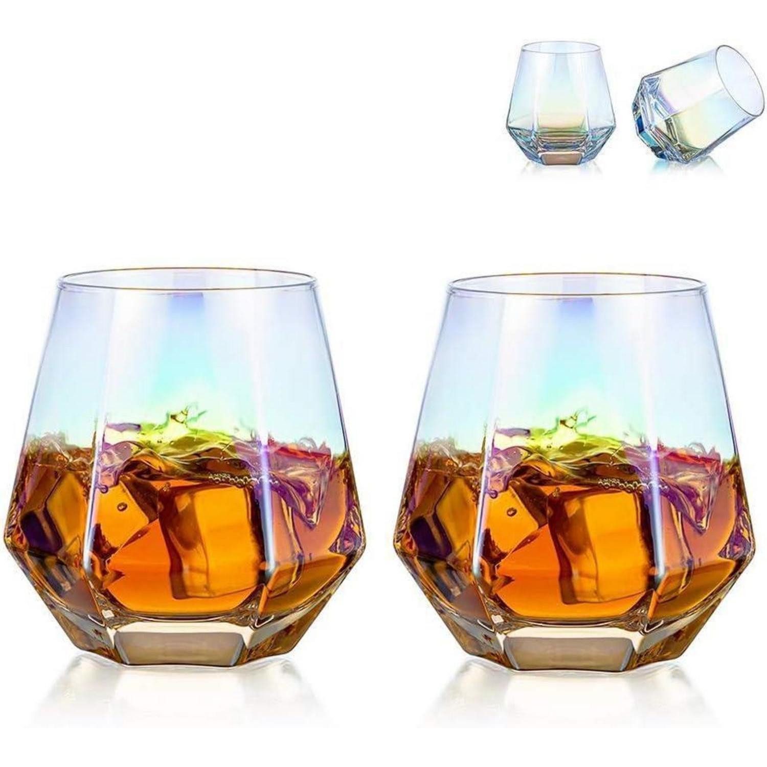 LuxusKollektion Whiskyglas Diamond Whisky Glasses 2er-Set Gekipptes Scotchglas 300 Ml Bourbon Rum