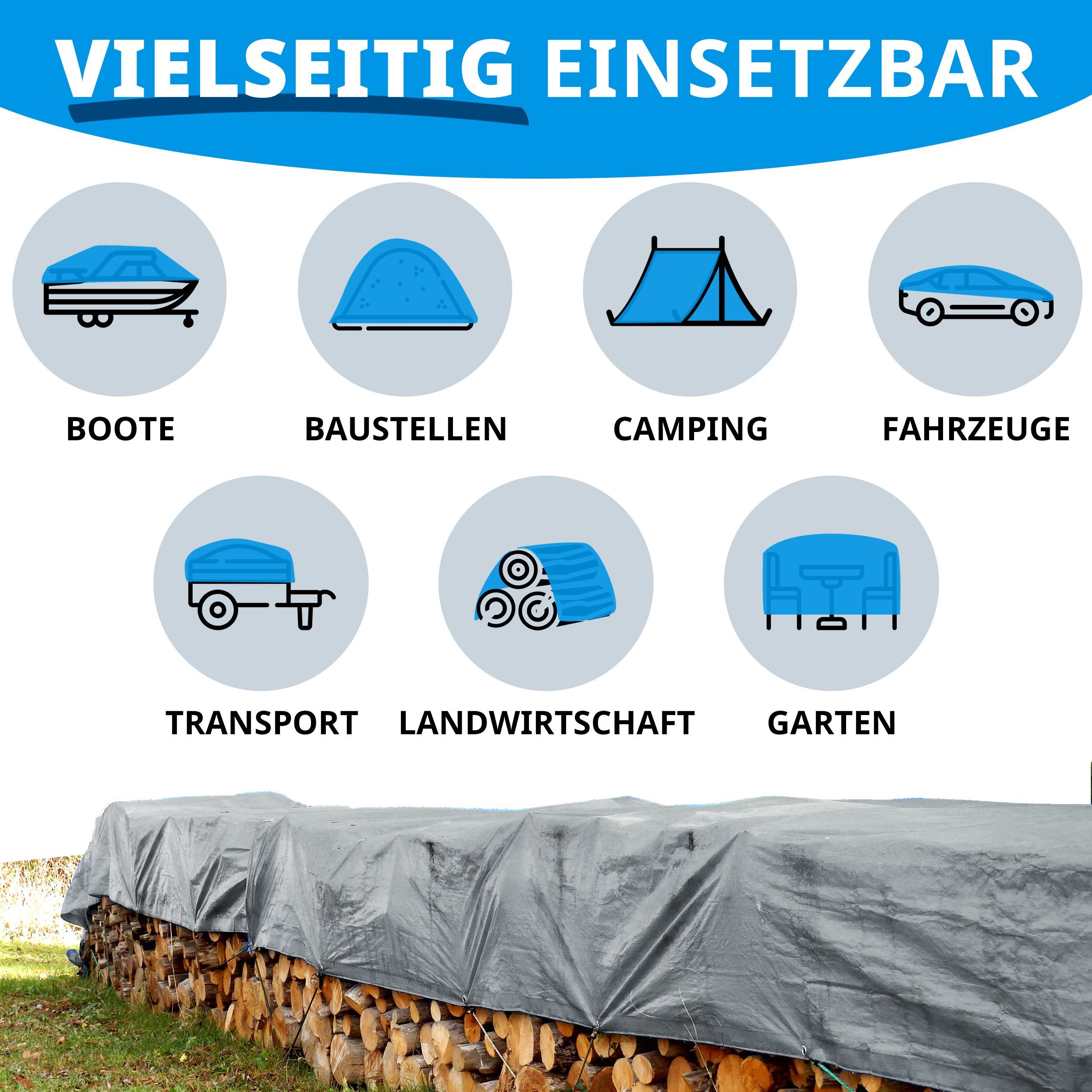 casa pura Schutzplane Reißfest 80 g/m², Abdeckplane in mehreren Farben & Größen, Schutzhülle, Wasserdicht – Bild 5 von 5