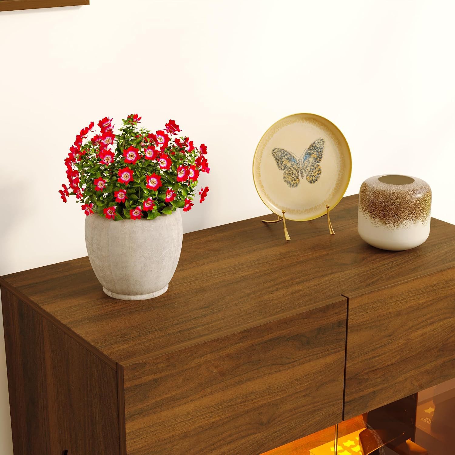 FUFU&GAGA Glasvitrine 115cm hoch, Vitrinenschrank mit LED und Glastüren – Bild 5 von 5