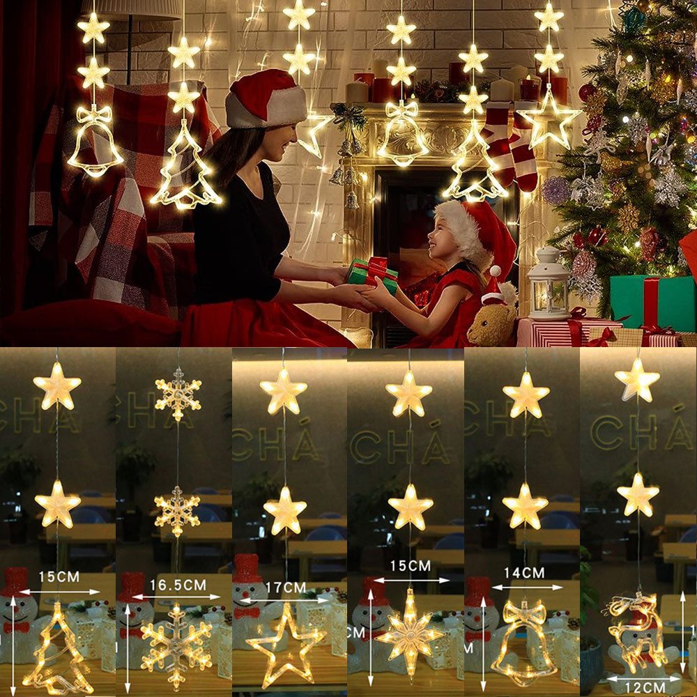 PRIISF LED Stern LED-Lichtervorhang Lichterkette Fenster Weihnachten Lichternetz Xmas, Schneeflocke, Fensterdeko, Warmweiß, Hängend Sternenlichterkette Weihnachtsbeleuchtung Fensterbeleuchtung