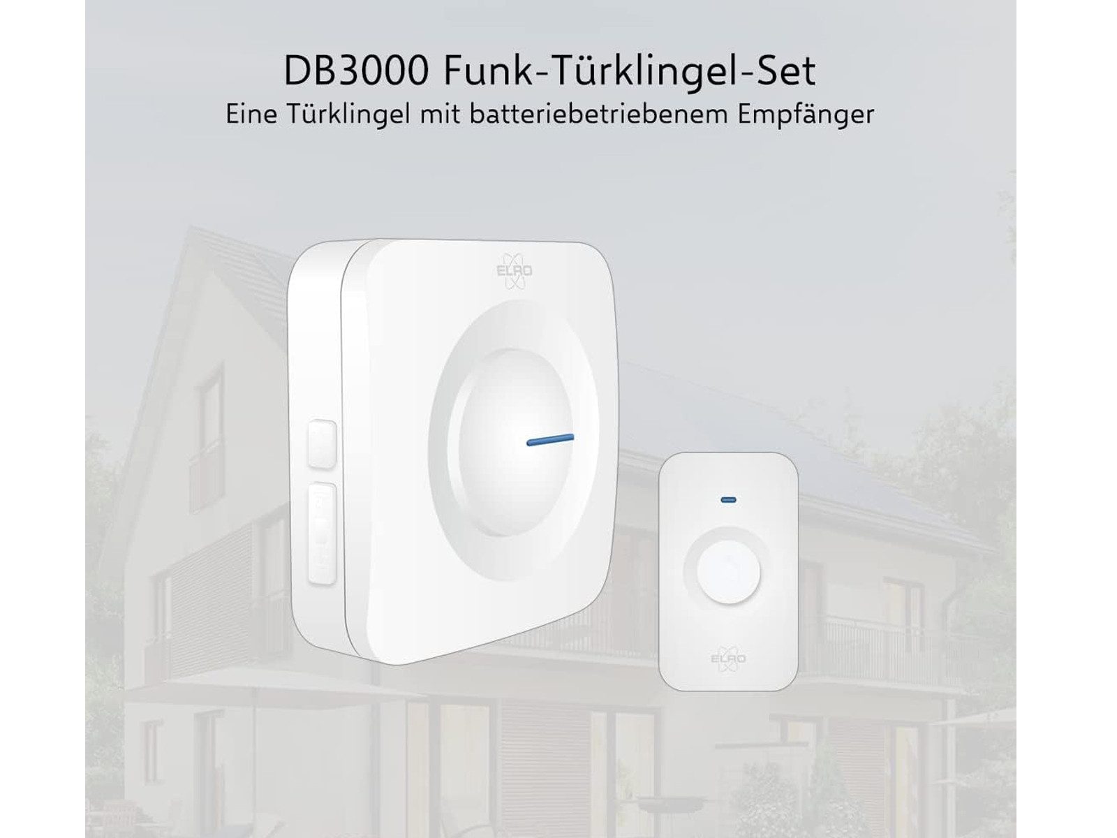Elro Türklingel-Set, 1 Empfänger, 64 Klingeltöne, (3-tlg), Funkklingel mit Batterie, Türgong mit Licht für Schwerhörige, Weiß