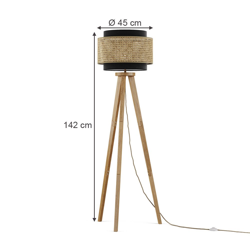 Vicco Stehlampe Morten, Rattan/Schwarz, 45 x 142 cm