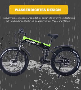 Fangqi E-Bike 26Zoll-Mountainbike, Shimano 21 Gang,Faltrad,abnehmbarer14Ah Akku, Shimano, Kettenschaltung, Heckmotor, (Installationswerkzeugsatz, mit Beleuchtungsgeräte,Ladegeräte,Schlösser,Kotflügel,Werkzeugtaschen), CST-Reifen, hydraulische Bremsen, LCD-Instrument