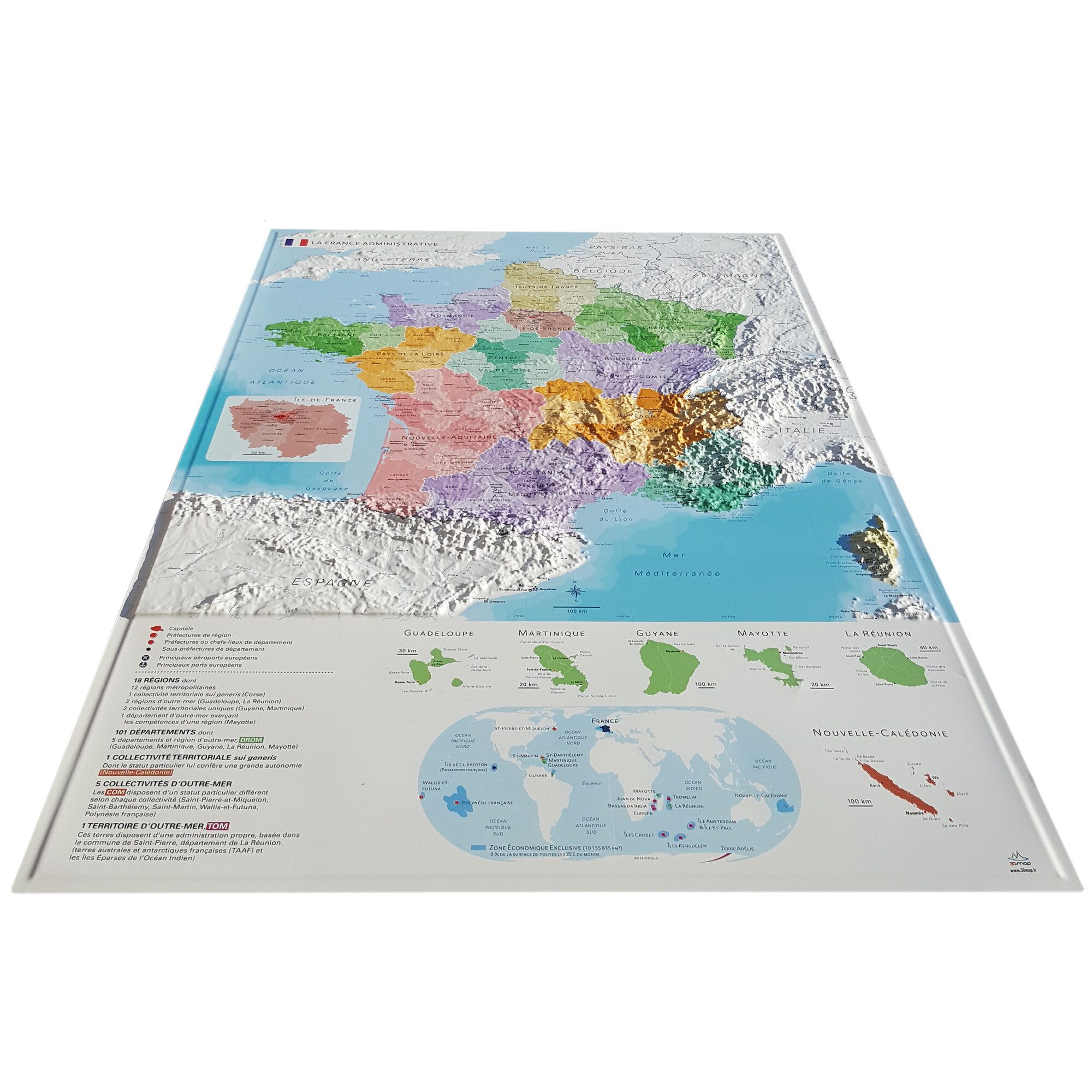3Dmap Wandbild 3Dmap Landkarte La France Administrative