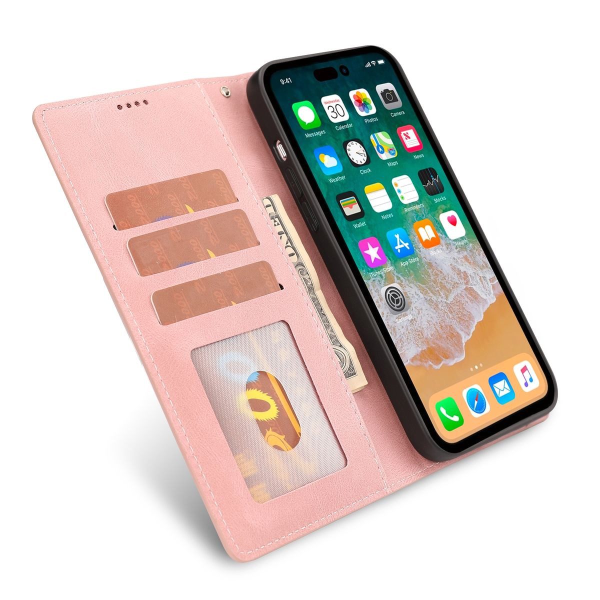 König Design Handyhülle Apple iPhone 14 Pro, Schutzhülle Schutztasche Case Cover Etuis Wallet Klapptasche Bookstyle
