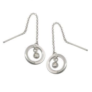 unbespielt Paar Ohrhaken Ohrhänger Durchzieher Ohrringe Ring mit Zirkonia 925 Silber 65 x 11 mm inklusive Schmuckbox, Silberschmuck für Damen