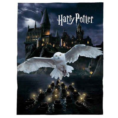 Kinderdecke Super flauschige Harry Potter Kuscheldecke Motiv "Hedwig" 150x200 cm, Familando, mit Schriftzug und Zauberschule Hogwarts