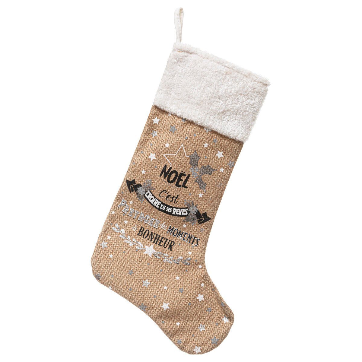 Atmosphera Créateur d'intérieur Nikolausstiefel Weihnachtsstrumpf für Geschenke, Jute, 45 cm, Weihnachtssocke