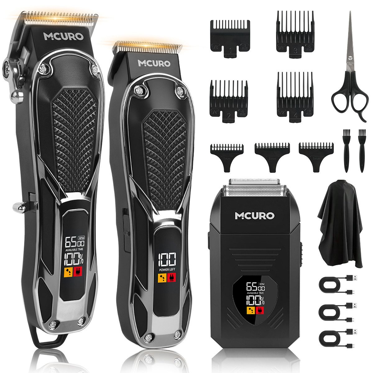 MCURO Haarschneider Haarschneidemaschine Elektrisch Profi Barttrimmer Set für Herren, mit 7 Kammaufsätzen, 3-in-1 Trimmerset Haar- und Bartschneider Wasserdicht