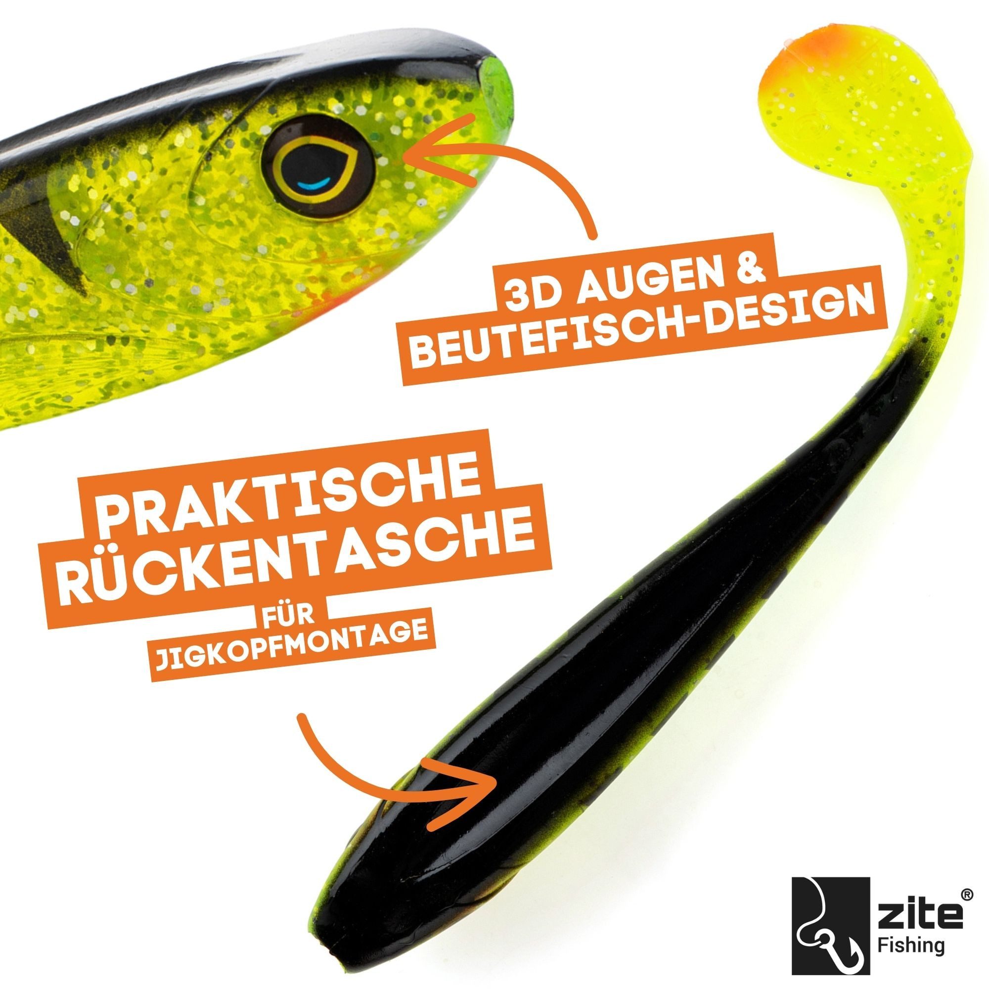 Zite Kunstköder Gummifisch Inzite Flanker Hecht-Shad Spinnfischen 18,5 cm 3er Set