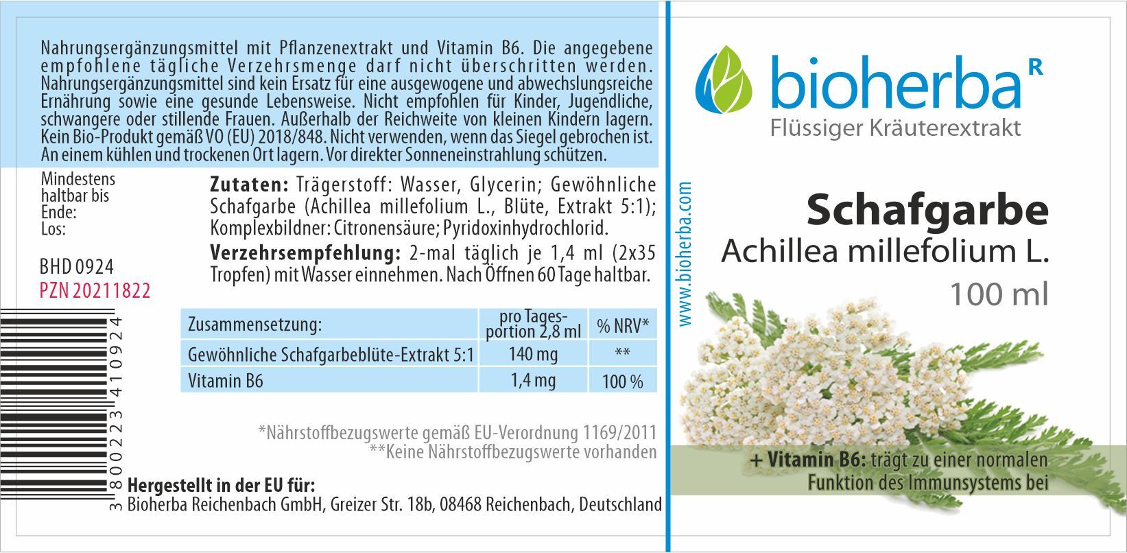BIOHERBA R Bioherba Schafgarbe Achillea millefolium L. 100 ml Glasflasche, 1 er