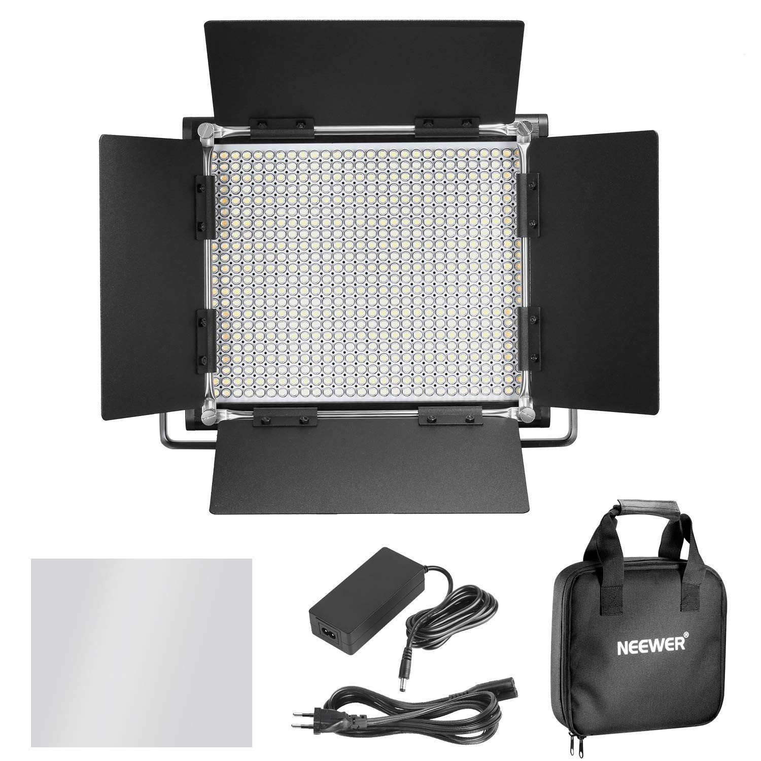 Neewer Videoleuchte NL660 Professionelle Metall LED Videoleuchte, Bicolor, Dimmbare, CRI96+, 3200-5600K, mit U Halterung und Barndoor, Fotolicht für Studio