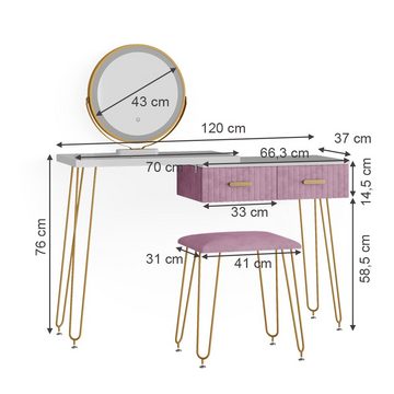 Vicco Schminktisch Frisiertisch Schminkkommode ZOEY Weiß Rosa Hocker