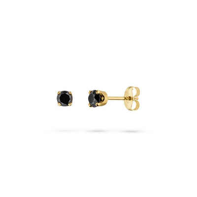 SKIELKA DESIGNSCHMUCK Paar Ohrstecker schwarze Diamant Brillant Ohrstecker Solitär 0,25 ct. (Gelbgold 585), hochwertige Goldschmiedearbeit aus Deutschland