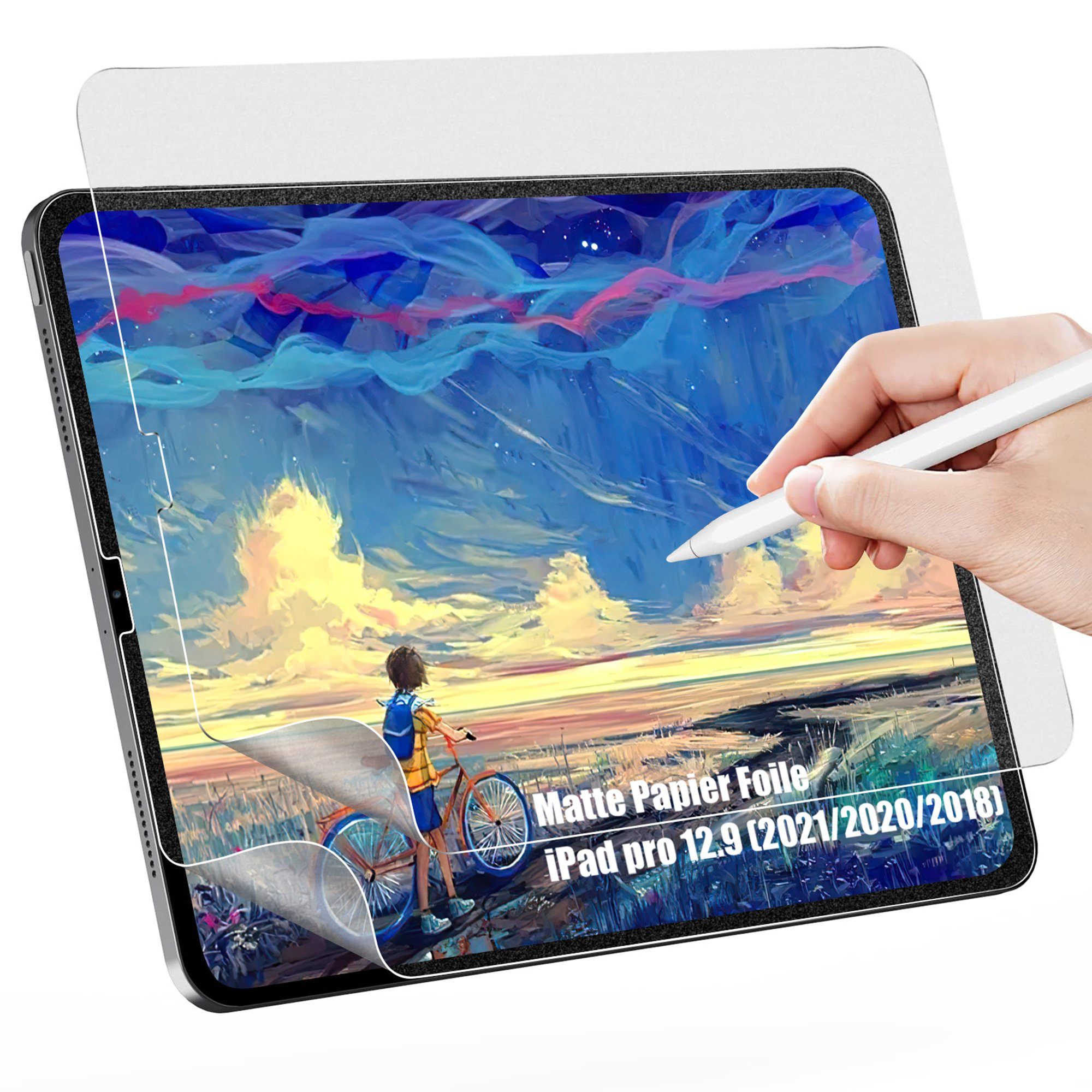 Tisoutec Schutzfolie Paperlike für iPad Pro 12,9 Zoll (2022/2021/2020/2018),  (Neues Matte PapierFolie für iPad Pro 12,9 Zoll 2022/2021/2020/2018  (6./5./4./3.Generation) - matte Folie zum Zeichnen, Schreiben und Notizen  machen {2Stück)