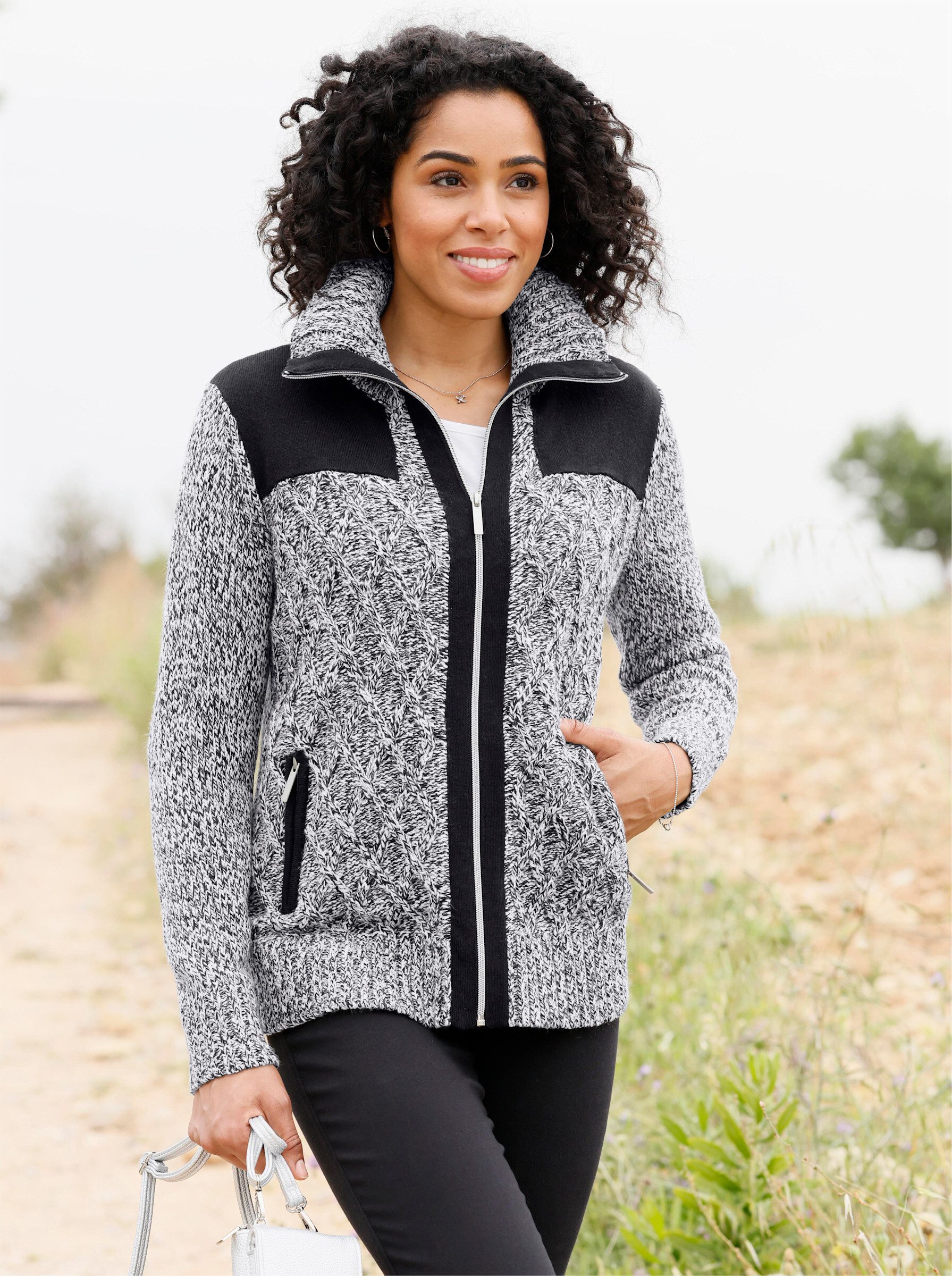 Sieh an! Strickjacke Strickjacke Langarm Jersey, Zopfmuster