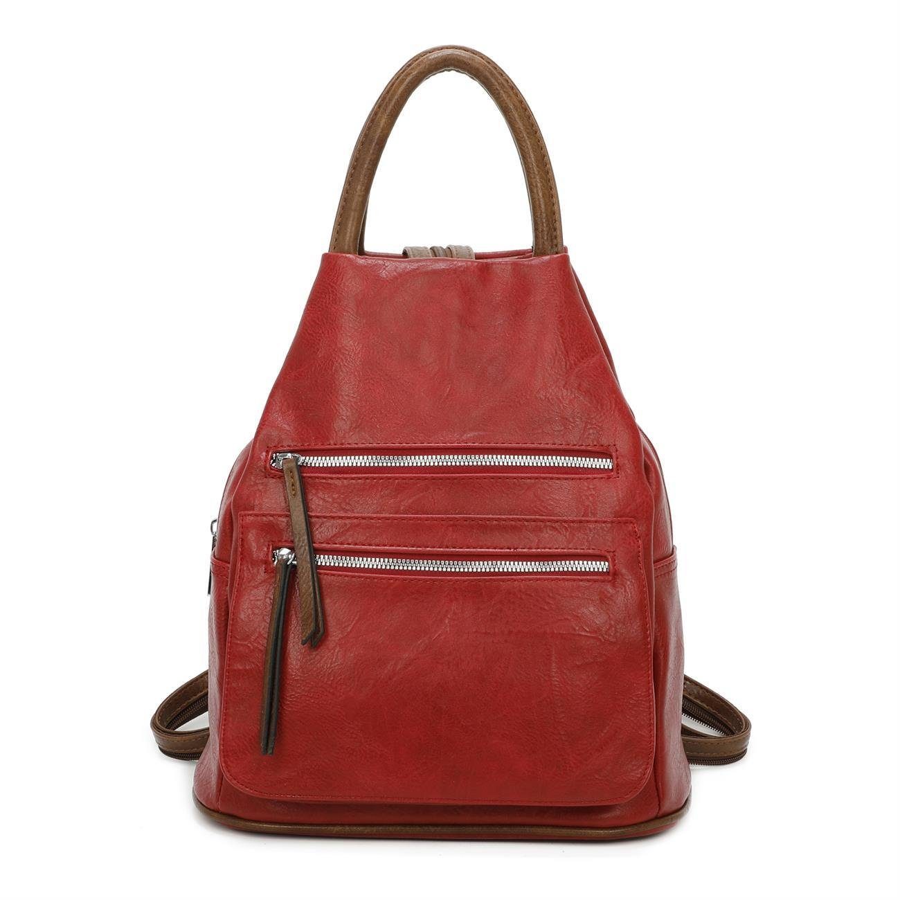 ITALYSHOP24 Rucksack Damen Freizeitrucksack Tasche Umhängetasche, CityRucksack Handtasche Backpack Tagesrucksack Daypack Rot