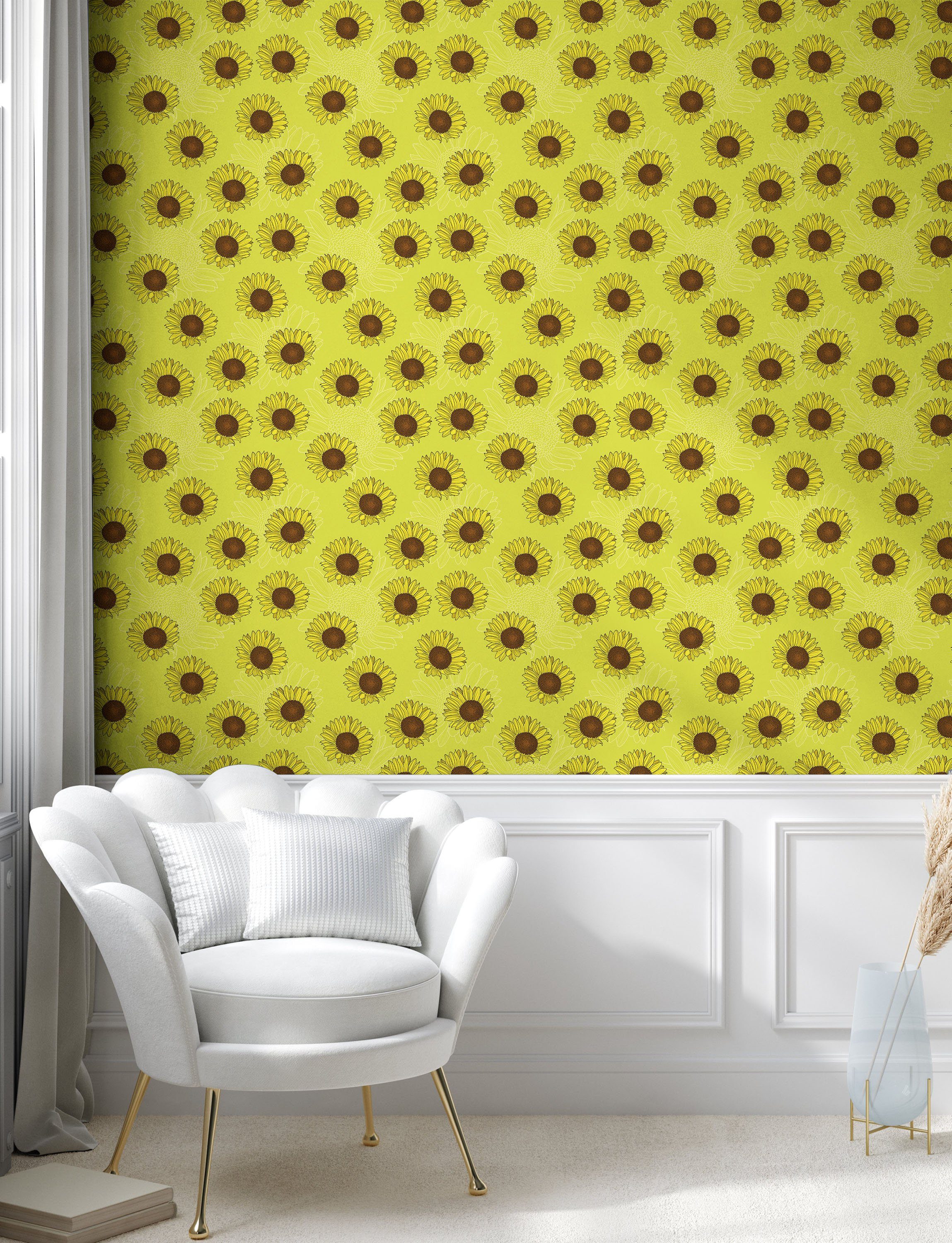 Silhouette Abakuhaus Vinyltapete Küchenakzent, Sonnenblumen Rustikale Wohnzimmer selbstklebendes Blumen