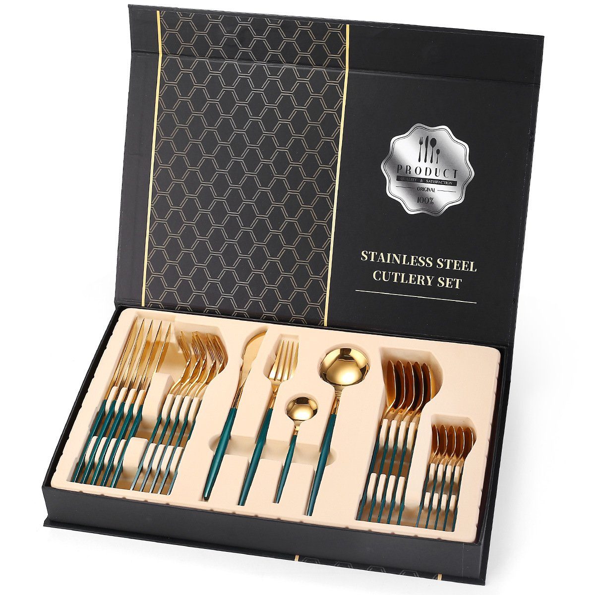 Faizee Möbel Besteck-Set Besteck Set Edelstahl für 6 Personen 24-teiliges Besteckset Luxury Box (24-tlg), Edelstahl
