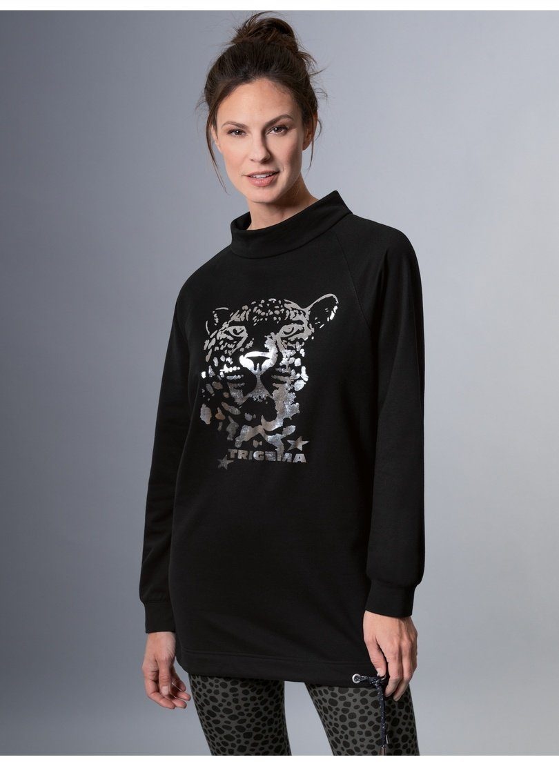 Trigema Sweatshirt TRIGEMA Longshirt mit schimmerndem Leo-Print | Sweatshirts