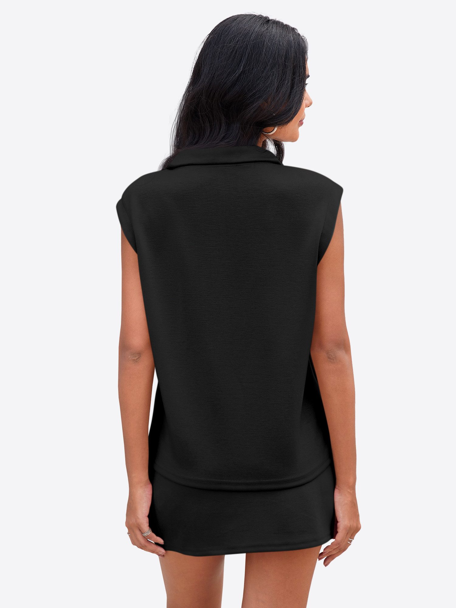 Imily Bela Hausanzug Damen 2-teilige Rocksets (Set, 2 tlg., Ärmelloses Sweatshirt mit halbem Reißverschluss + Sportrock) mit integrierten Shorts