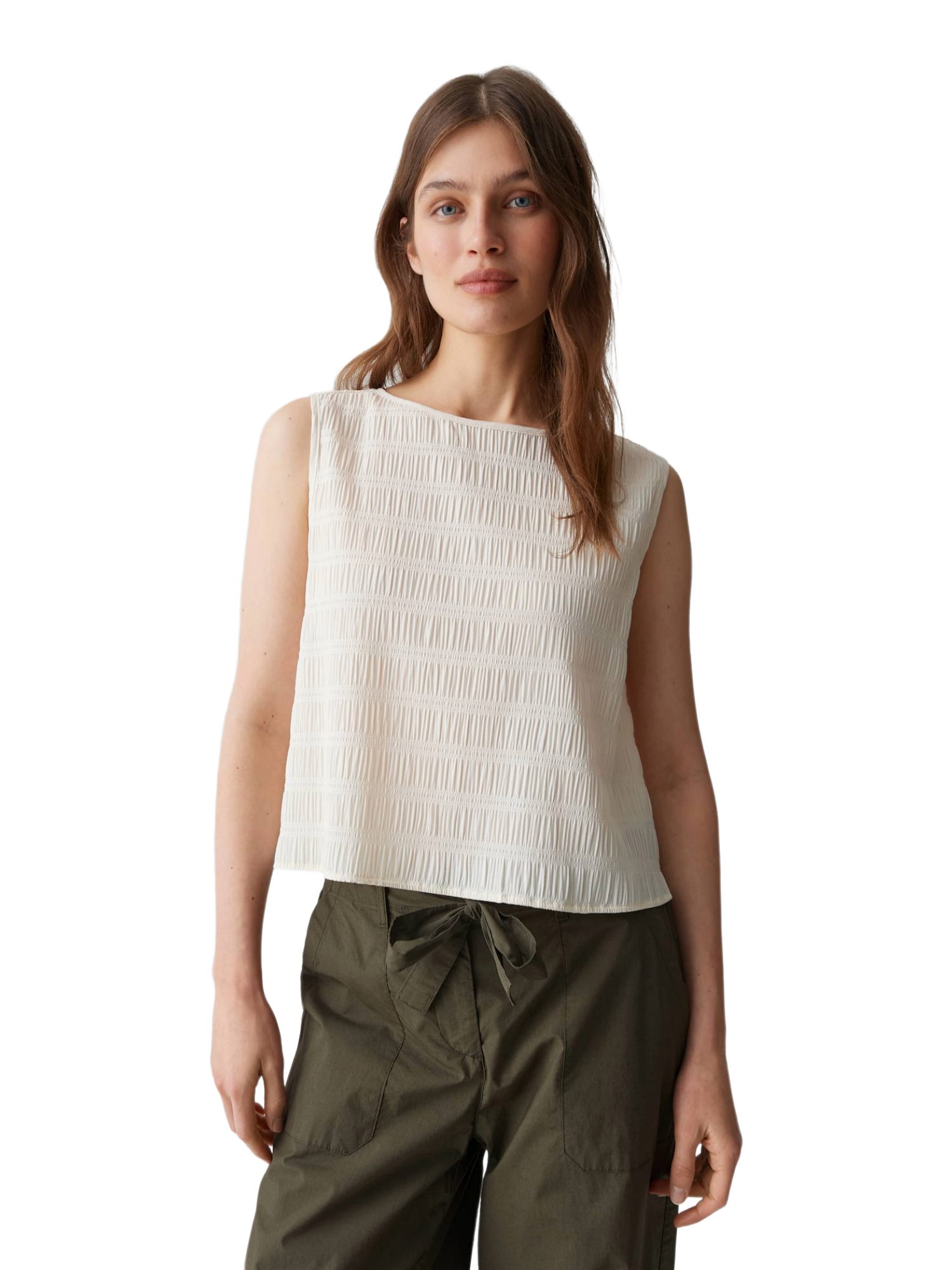 OPUS Blusenshirt weiß,Casual,Polyester,Strukturiert,U-Boot,Ärmellos,Loose Fit