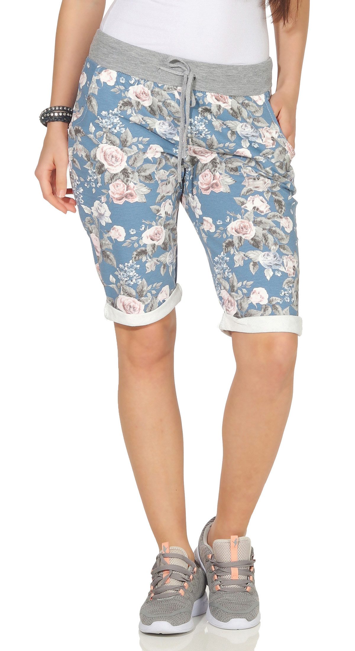 CLEO STYLE Sweatbermudas Sweat Bermuda 9 Blau Blume 1