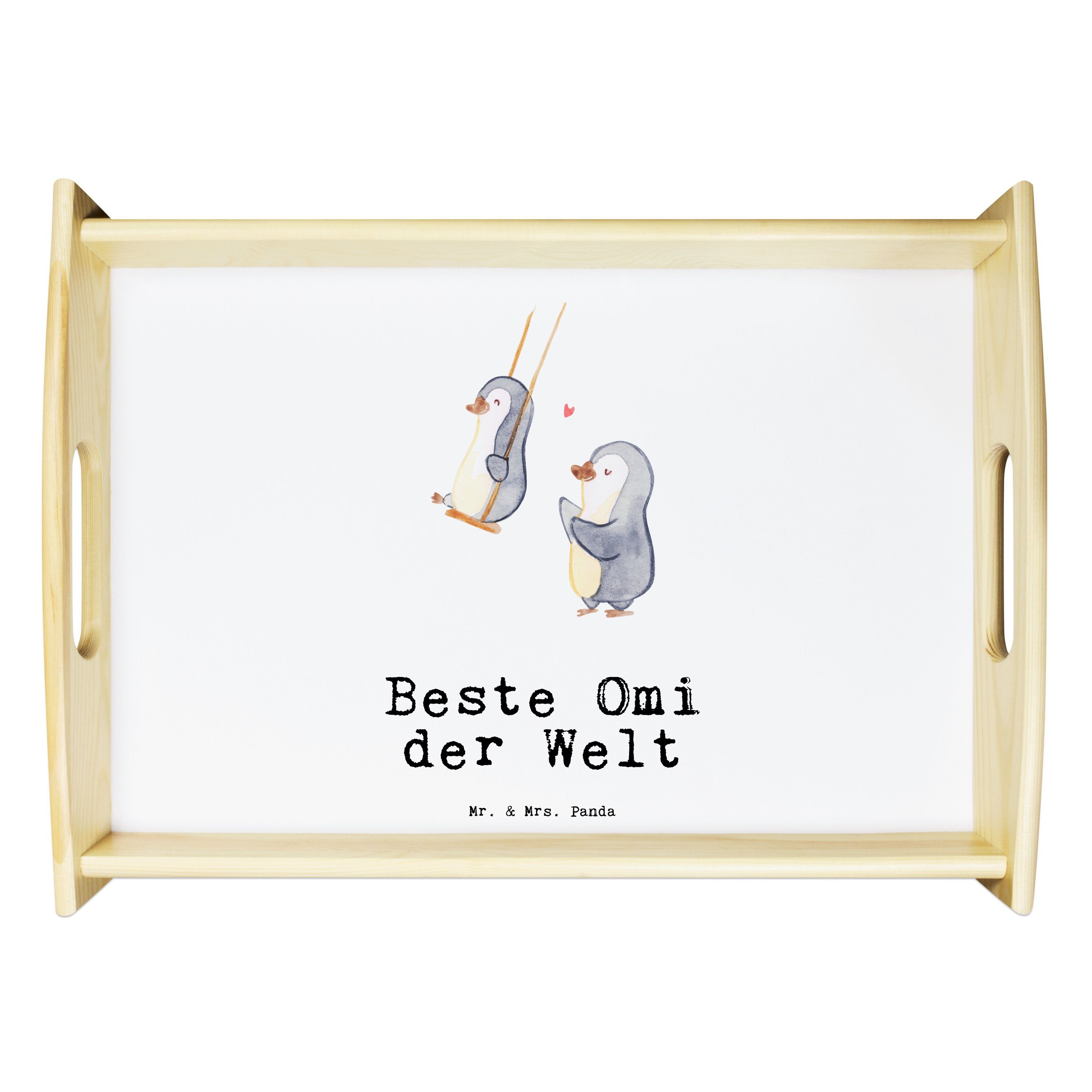 Mr. & Mrs. Panda Tablett Pinguin Beste Omi der Welt - Weiß - Geschenk, Geburtstagsgeschenk, Ge, Echtholz lasiert, (1-tlg)