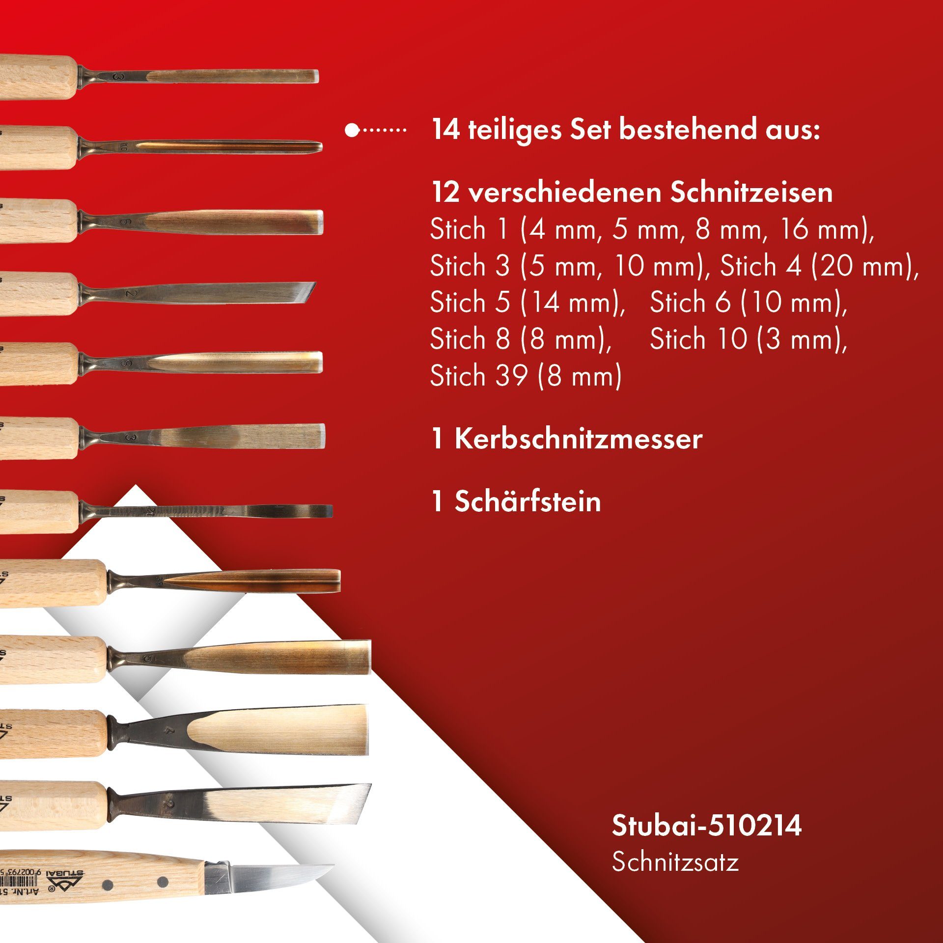 14 rot STUBAI in Stubai Bildhauersatz Rolltasche Stechbeitel teilig