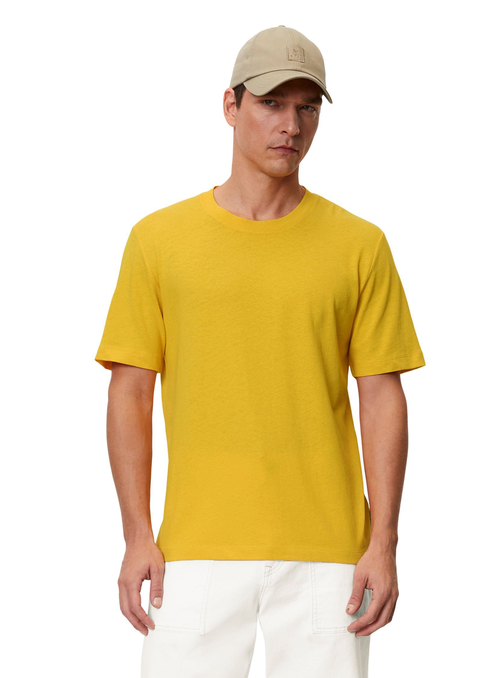 O'Polo T-Shirt Bio-Baumwolle-Leinen-Mix gelb Marc aus