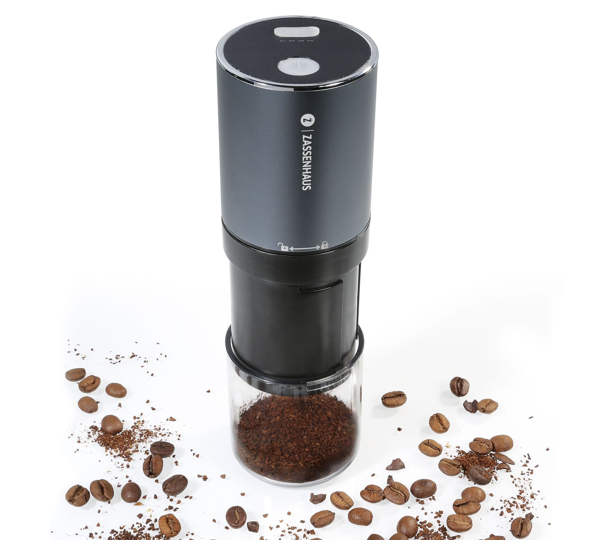 ZASSENHAUS Kaffeemühle Mini MASTER USB, 13 W, Kegelmahlwerk, 15 g Bohnenbehälter, Präzisionsmahlwerk, stufenlose Mahlgradeinstellung