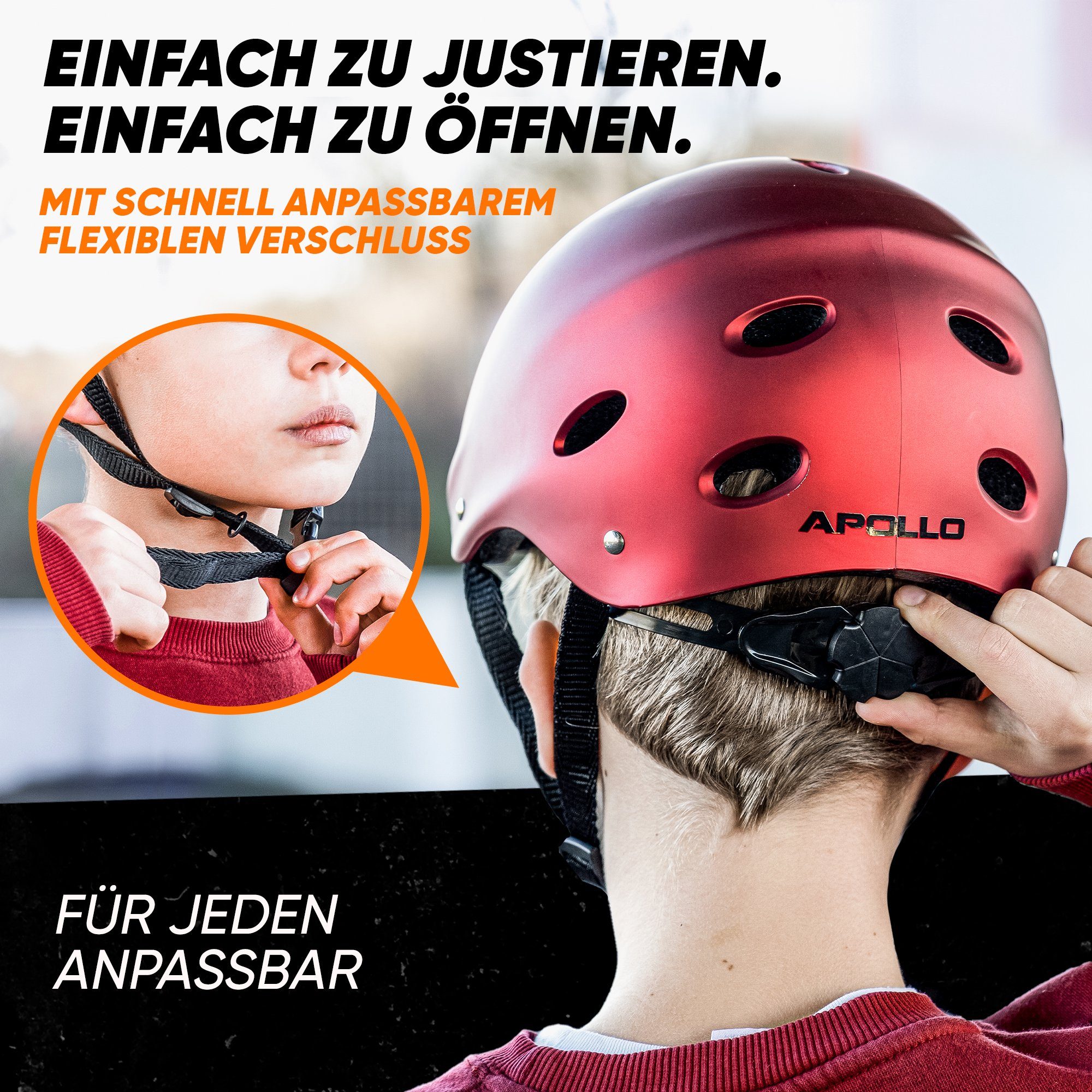 Apollo Kinderhelm Größenverstellbarer Schutzhelm Skatehelm mit, größenverstellbar – Bild 4 von 5