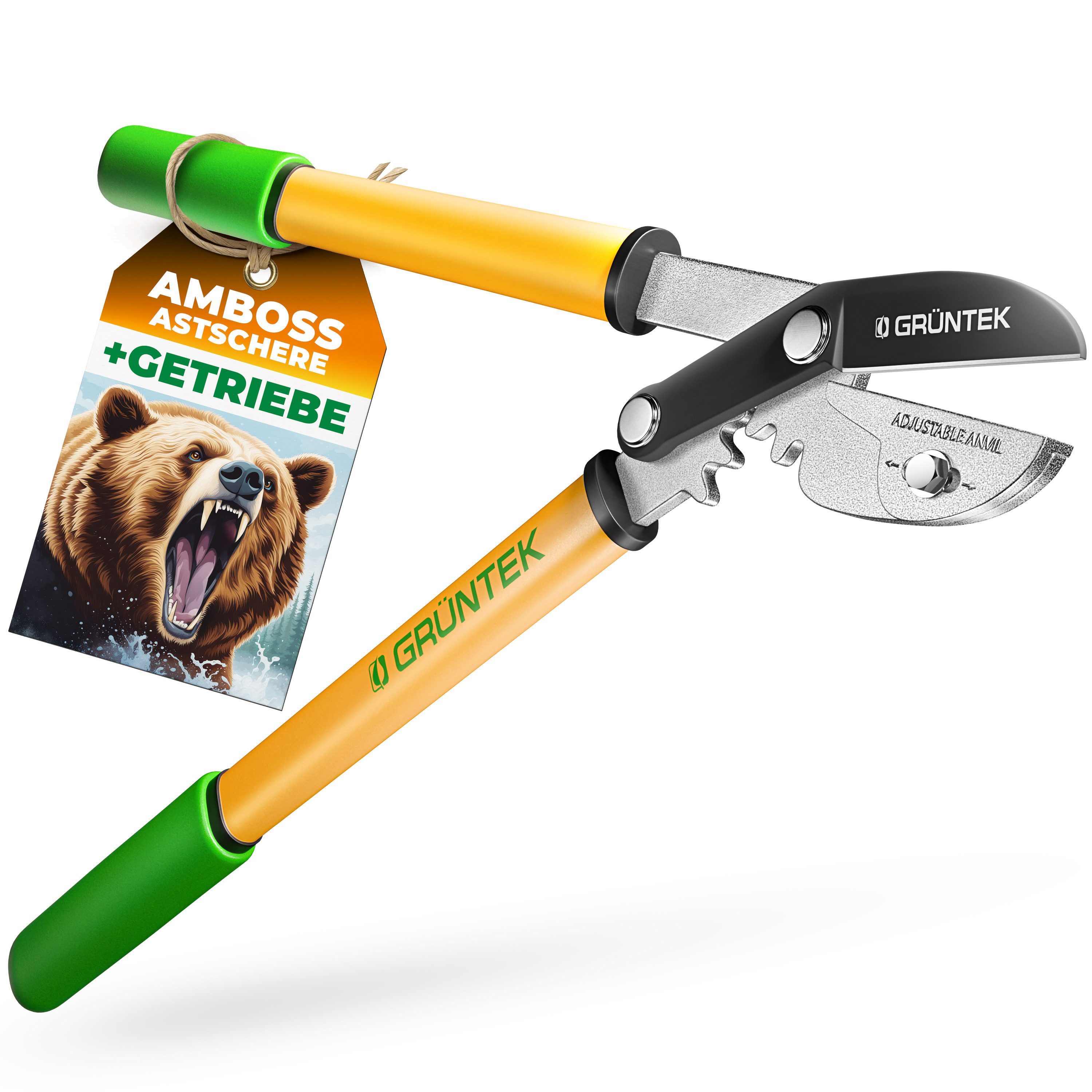 GRÜNTEK Astschere Astschere GRIZZLY 470mm Amboss mit Gear-Drive Schneidsystem, bis zu 2,2 x höhere Schneidleistung durch Gear Drive System