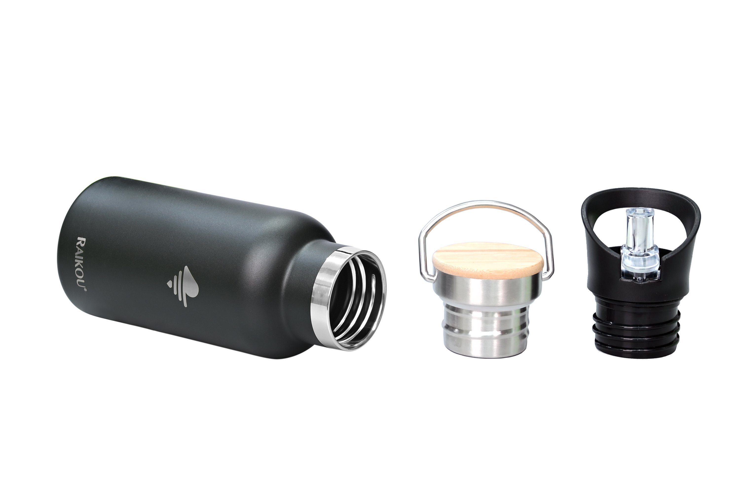 RAIKOU Isolierflasche Edelstahl Trinkflasche Vakuumisolierte Wasserflasche Thermoflasche, bis zu 12H heiß / 24H kalt,mit 2 Deckel,350ml/500ml/750ml/1000ml