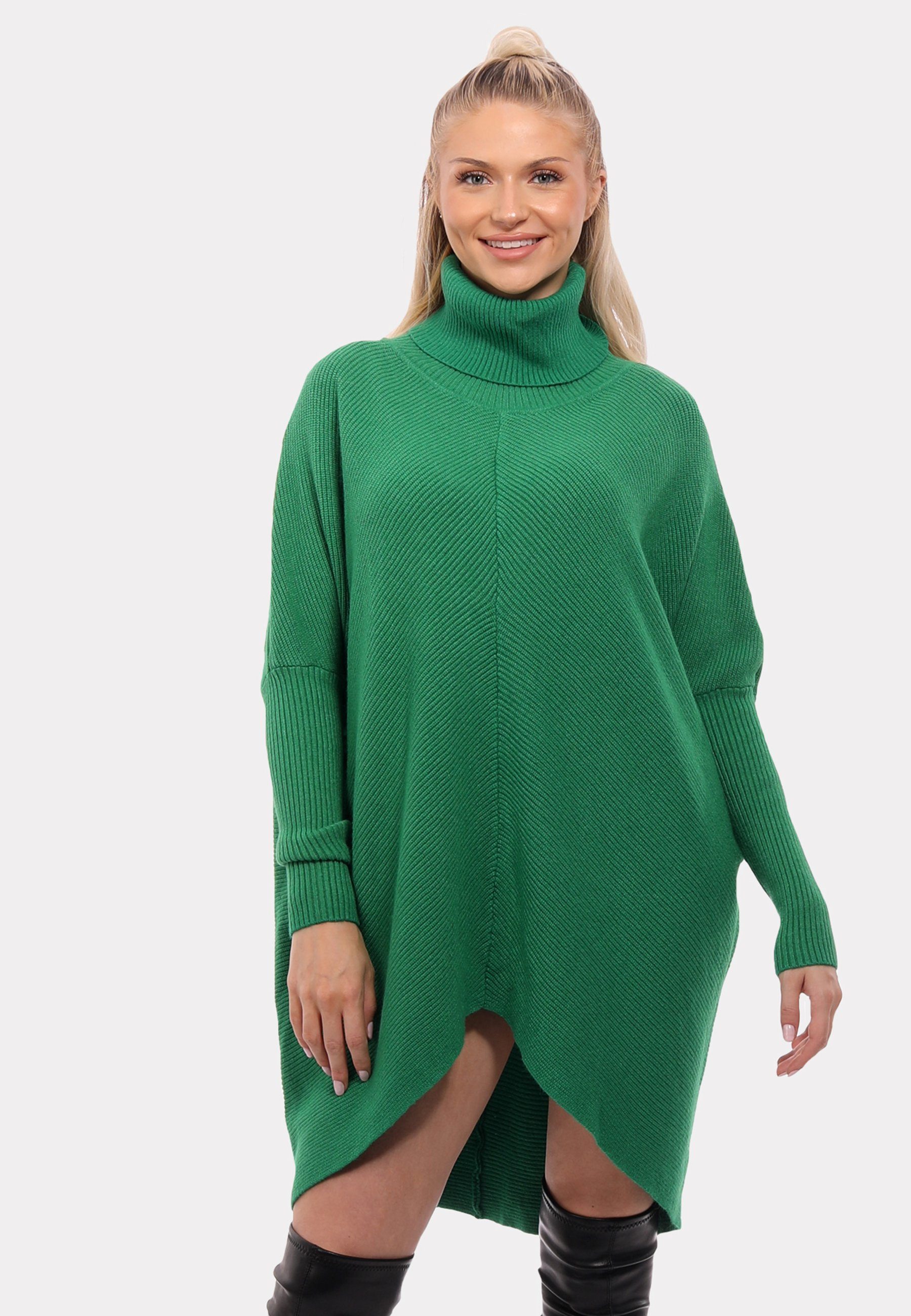 YC Fashion & Style Longpullover Strickpullover asymmetrisch Plus Size mit Rollkragen (1-tlg) in Unifarbe, mit überschnittenen Schultern