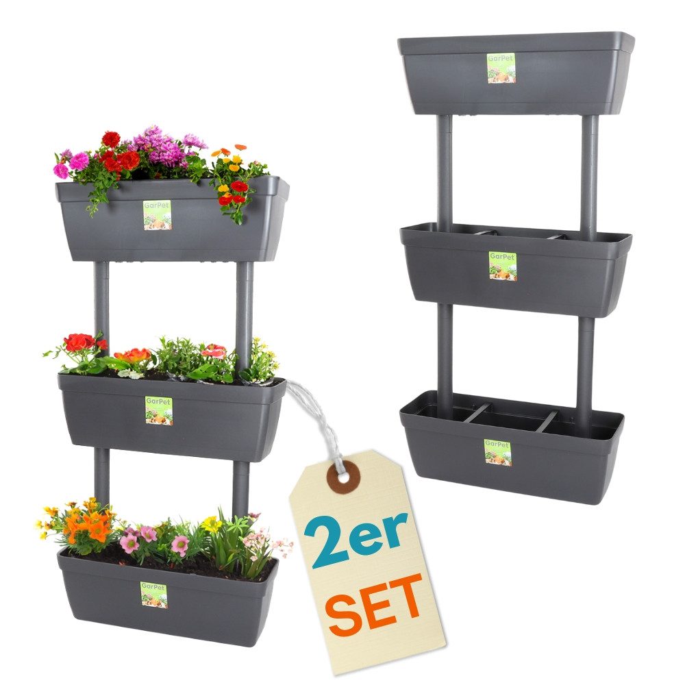 GarPet Blumenkasten 2er Set 3 Pflanzkübel mit Sichtschutz Pflanz Raumteiler Blumen Topf