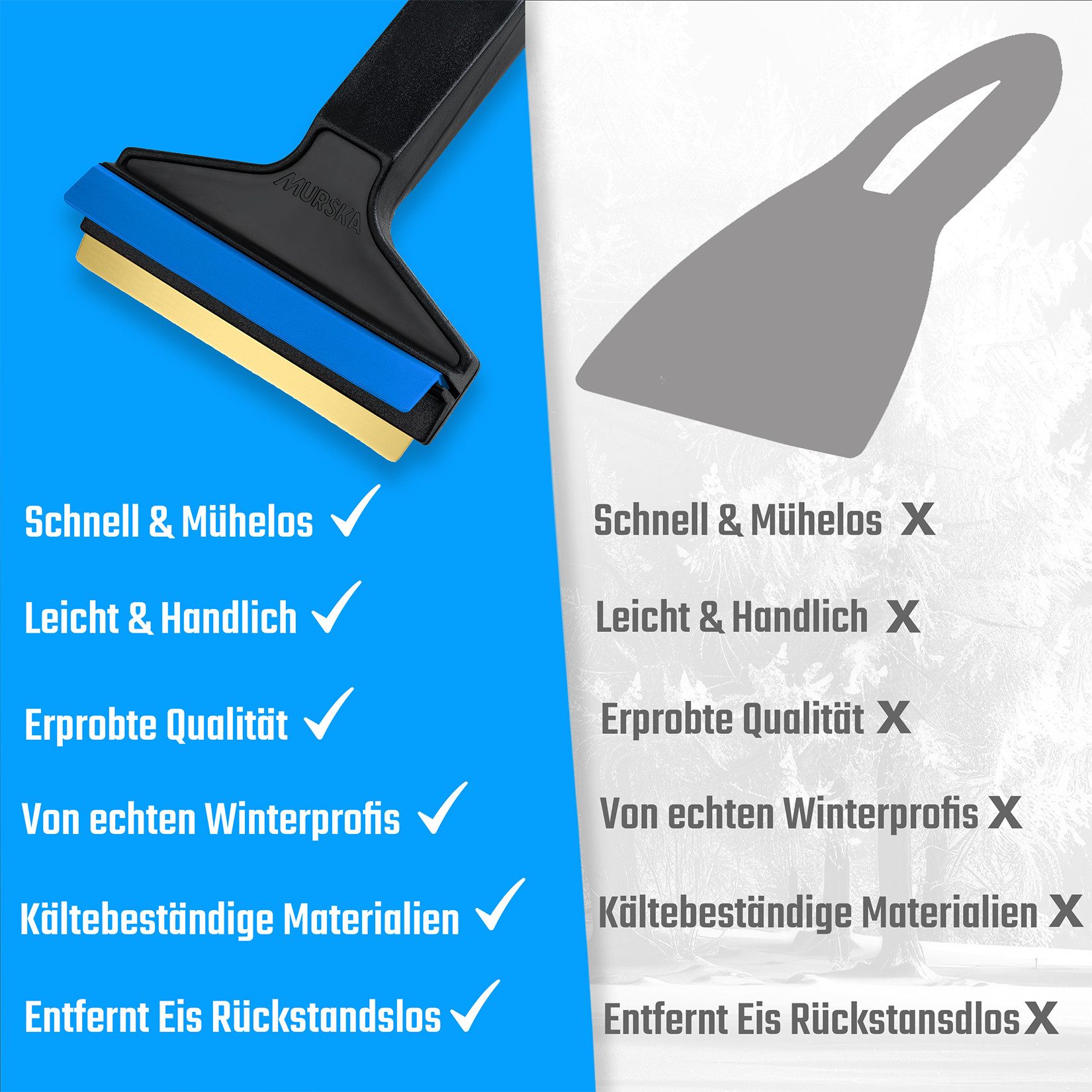 L & P Car Design Car Ice Scraper Brass - Fast & Effortless - 2x Professional Car Windscreen Scrapers Made of Premium HIPS - Brass Blade & Rubber Lip - Murska from Finland