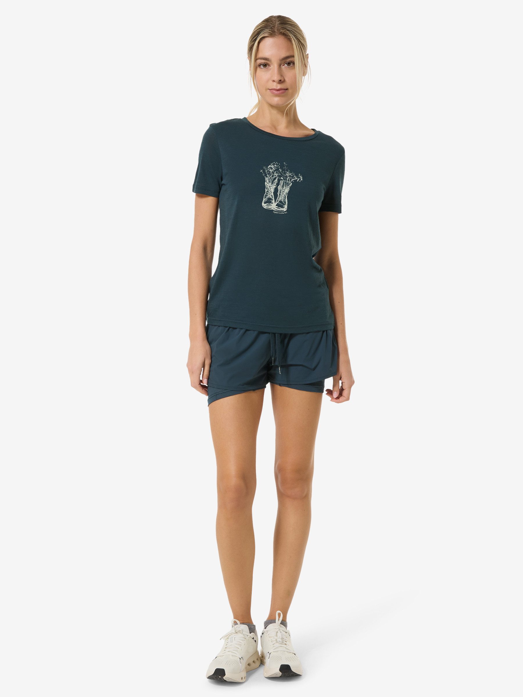 SUPER.NATURAL Print-Shirt Merino T-Shirt W FLOWER BOOTS TEE funktioneller Merino-Materialmix