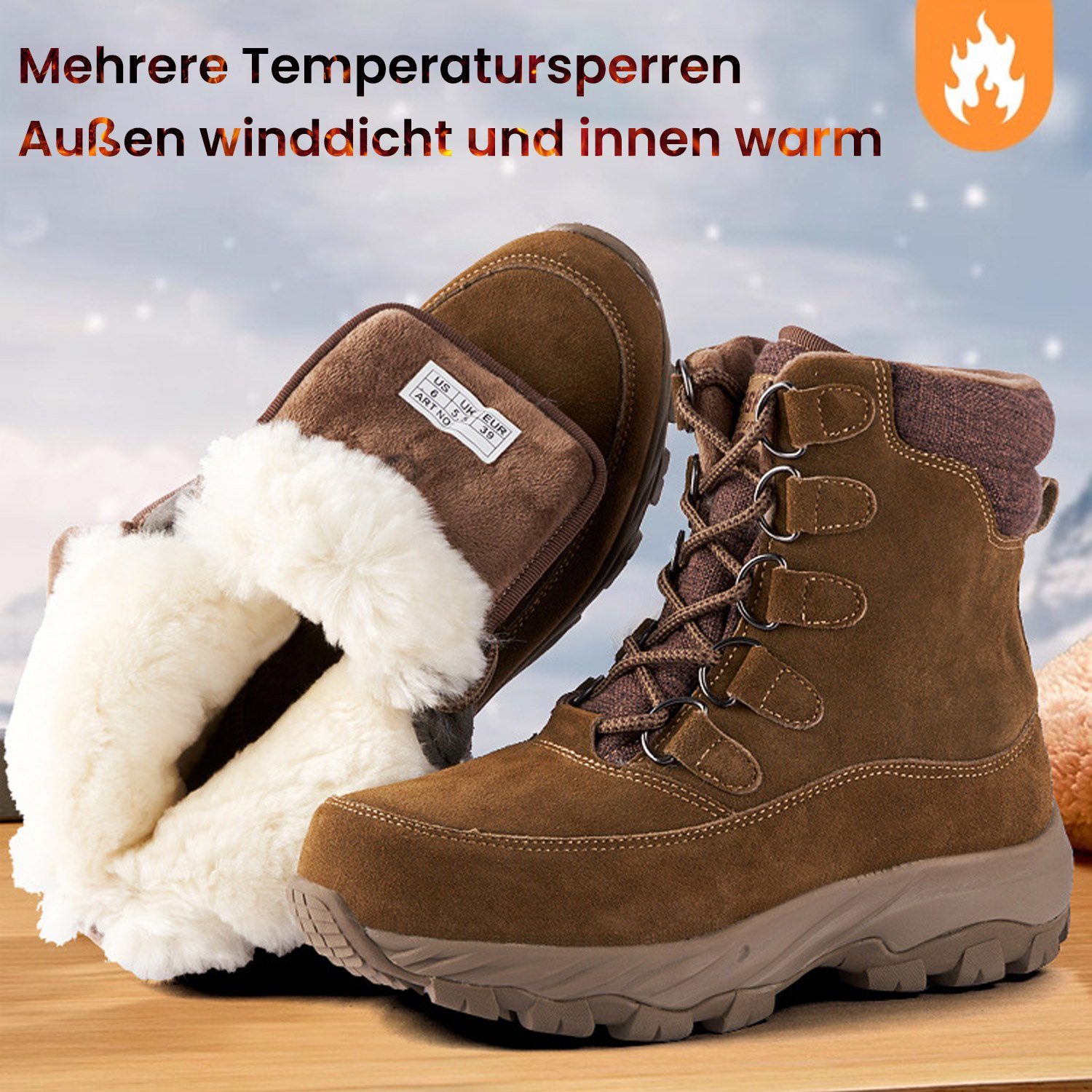 Herren Warm Outdoor Gefüttert Damen Winterstiefel Khaki Winterboots Daisred