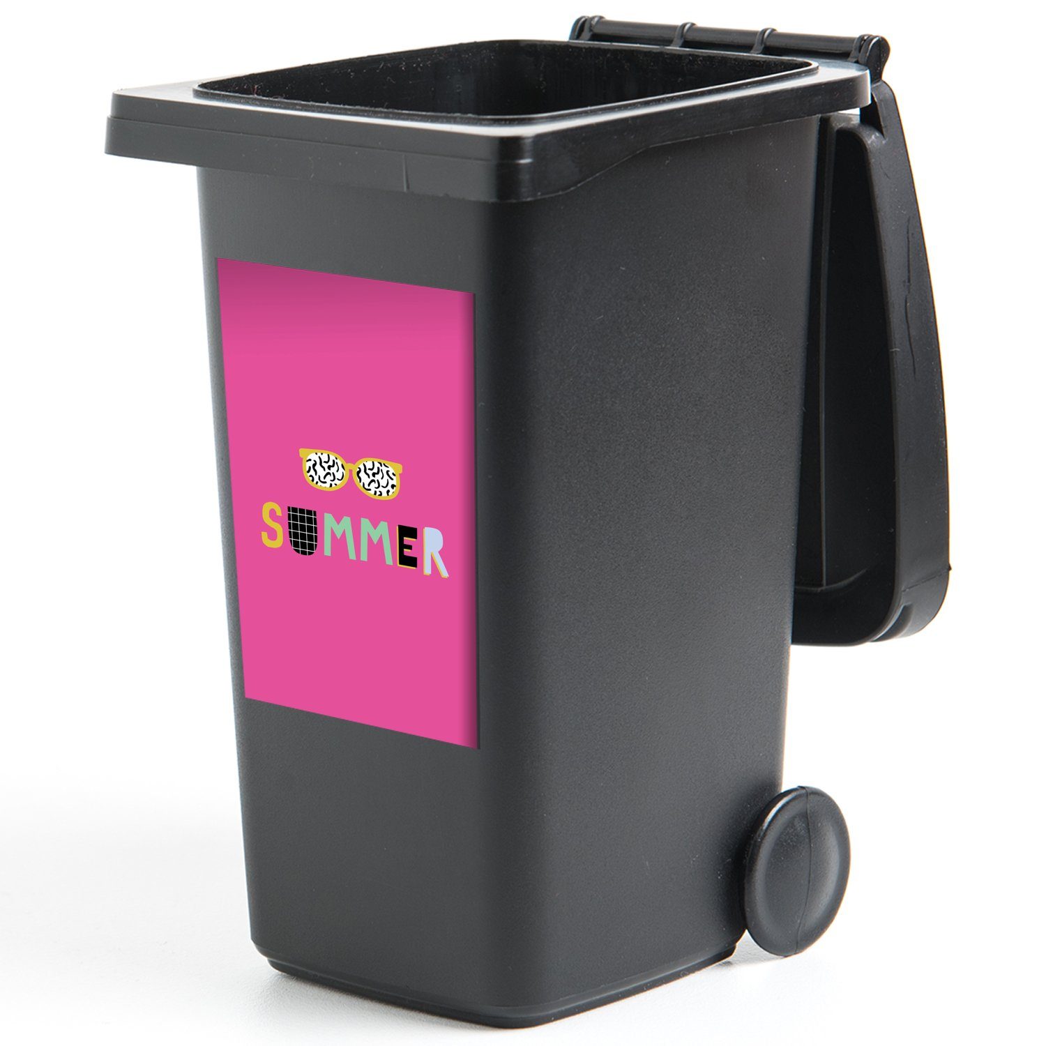 - Sommer Abfalbehälter Mülltonne, (1 Container, - MuchoWow Wandsticker Rosa Sonnenbrille Sticker, Mülleimer-aufkleber, St),