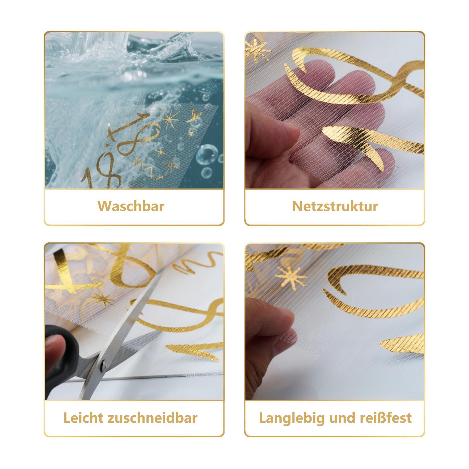 FOUORTUNATE-BEE Tischläufer Tischläufer Tischdeko Geburtstag Zuschneidbar Tischläufer Gold (Männer und Frauen für Geburtstagsparty Jubiläumsfeier, 28 cm x 10 m)