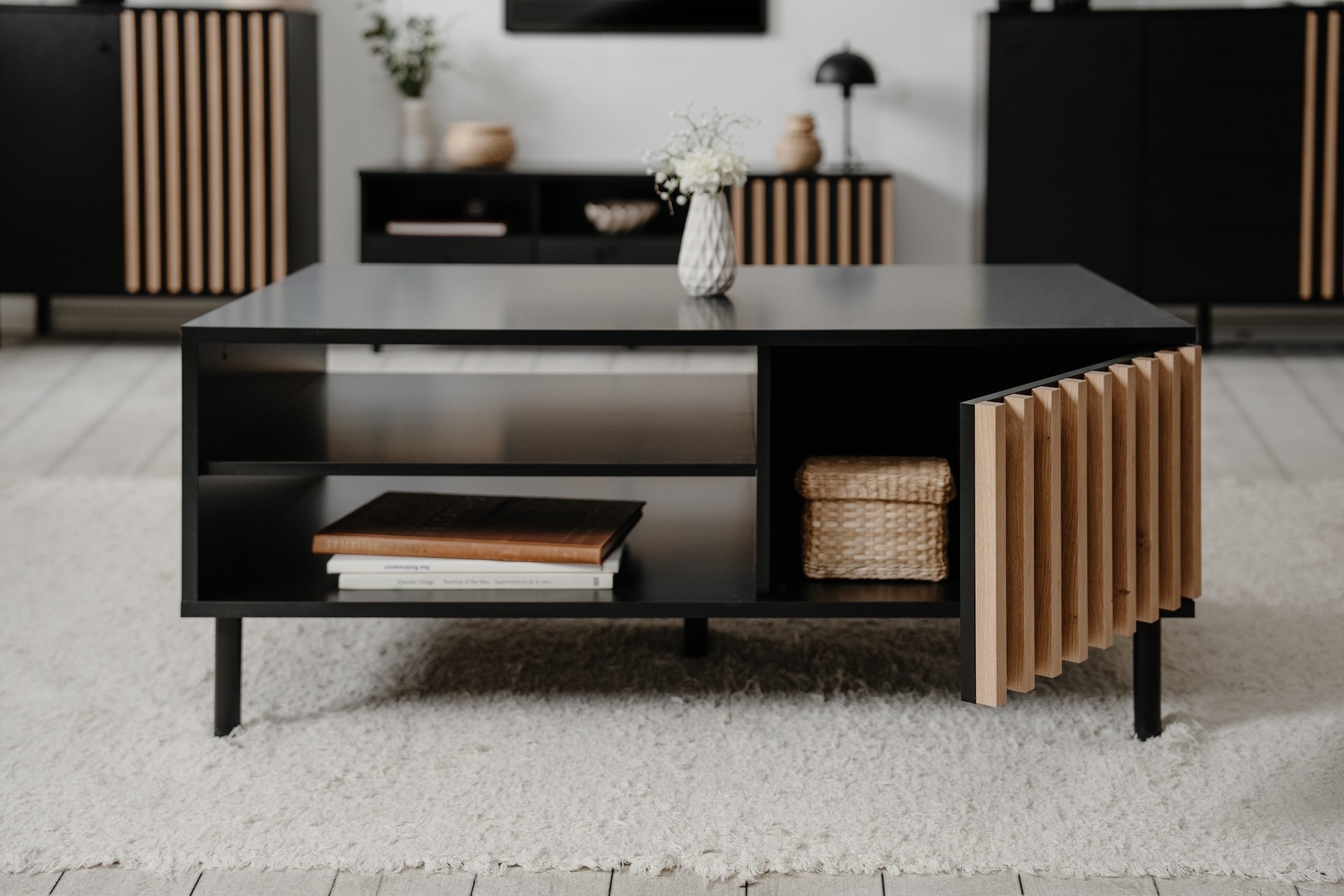 Finori Couchtisch Lamellen-Optik, schwarz / Dekor günstig online kaufen