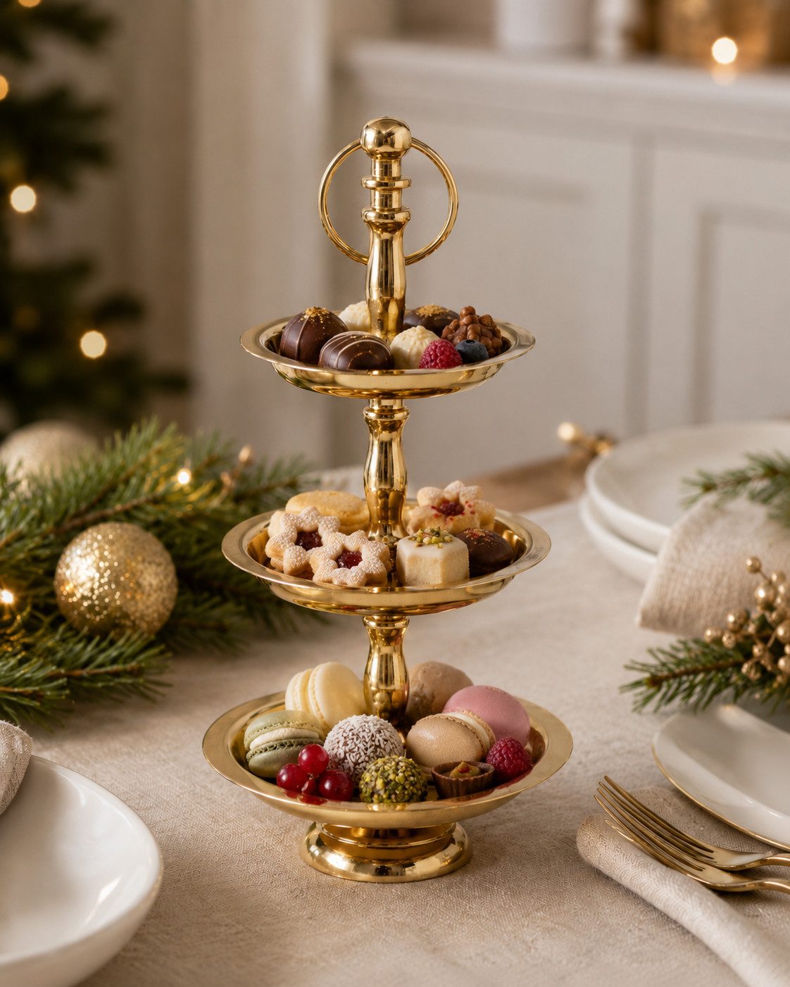 BOLTZE Dekoetagere Etagere Maravelle Dreistufig Gold Metall Höhe 24cm (1 St)