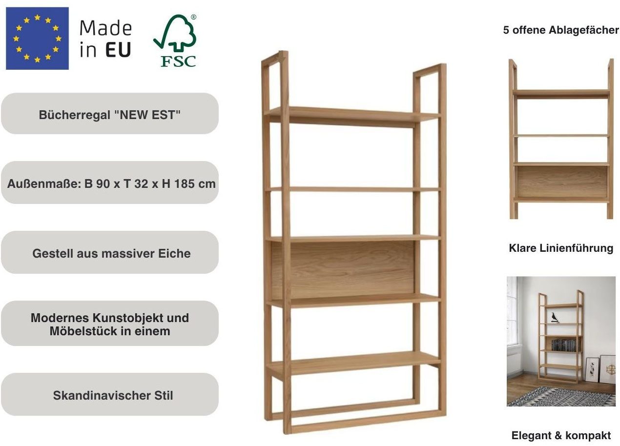 Woodman Bücherregal New Est, im skandinavischen Design, Gestell aus massiver Eiche, FSC®