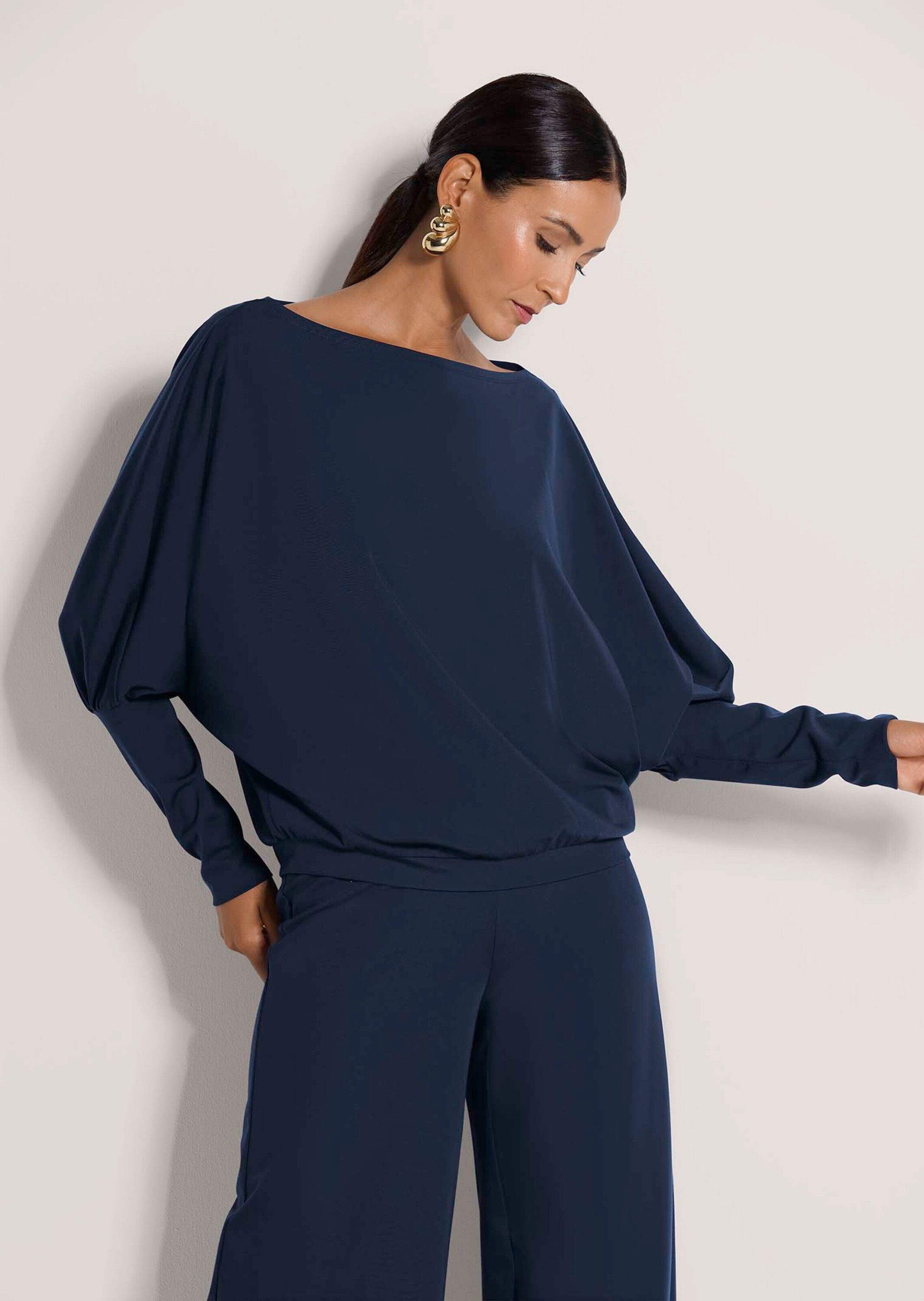 MADELEINE Langarmshirt Lockeres Longsleeve mit Fledermausärmeln Elegantes Shirt mit U-Boot-Ausschnitt mit Elasthan-Anteil