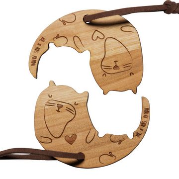 Mr. & Mrs. Panda Schlüsselanhänger Otter Kreis - Geschenk, Liebesgeschenk, Freundin, Jahrestag geschenk, (1-tlg), Hochwertiges Eichenholz